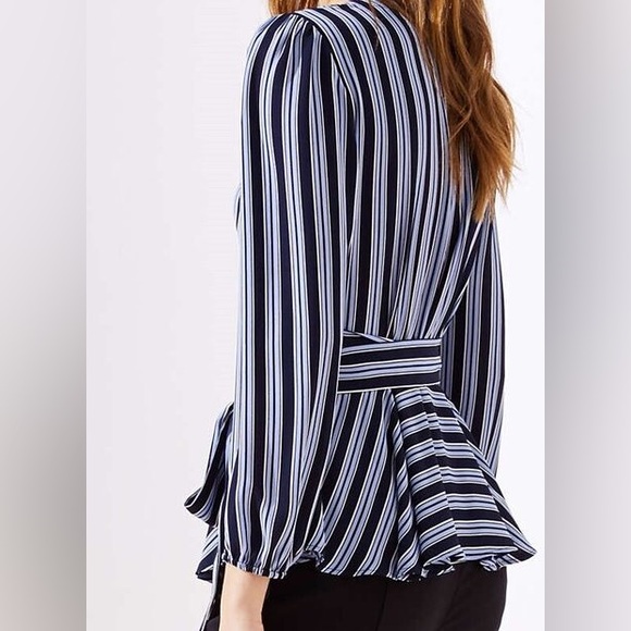 Loft Blue Striped Wrap Tie Top - Picture 3 of 9